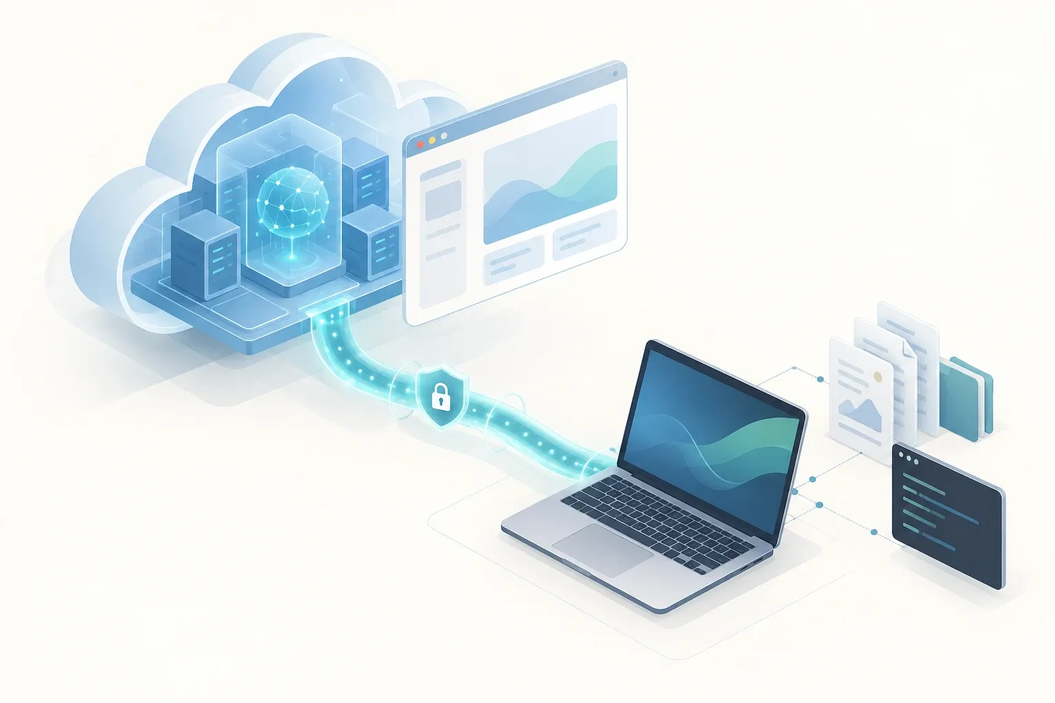 AI 生成的云端网页与本地工具协同概念图